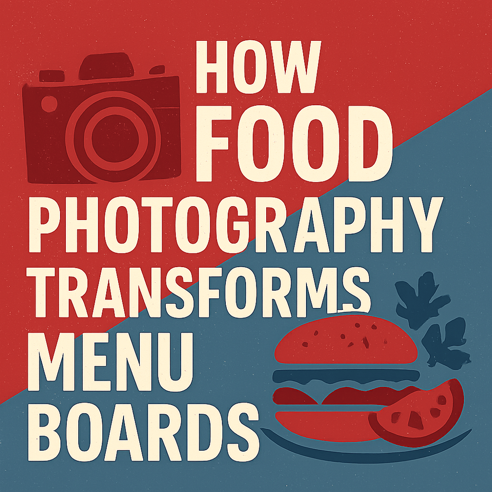 How Food Photography Transforms Menu Boards create a logo for the episode text only but include cool designbackground use our colors a6192e and 5b7495 include images maybe of a camera or food-Sep-19-2025-03-03-14-6209-PM