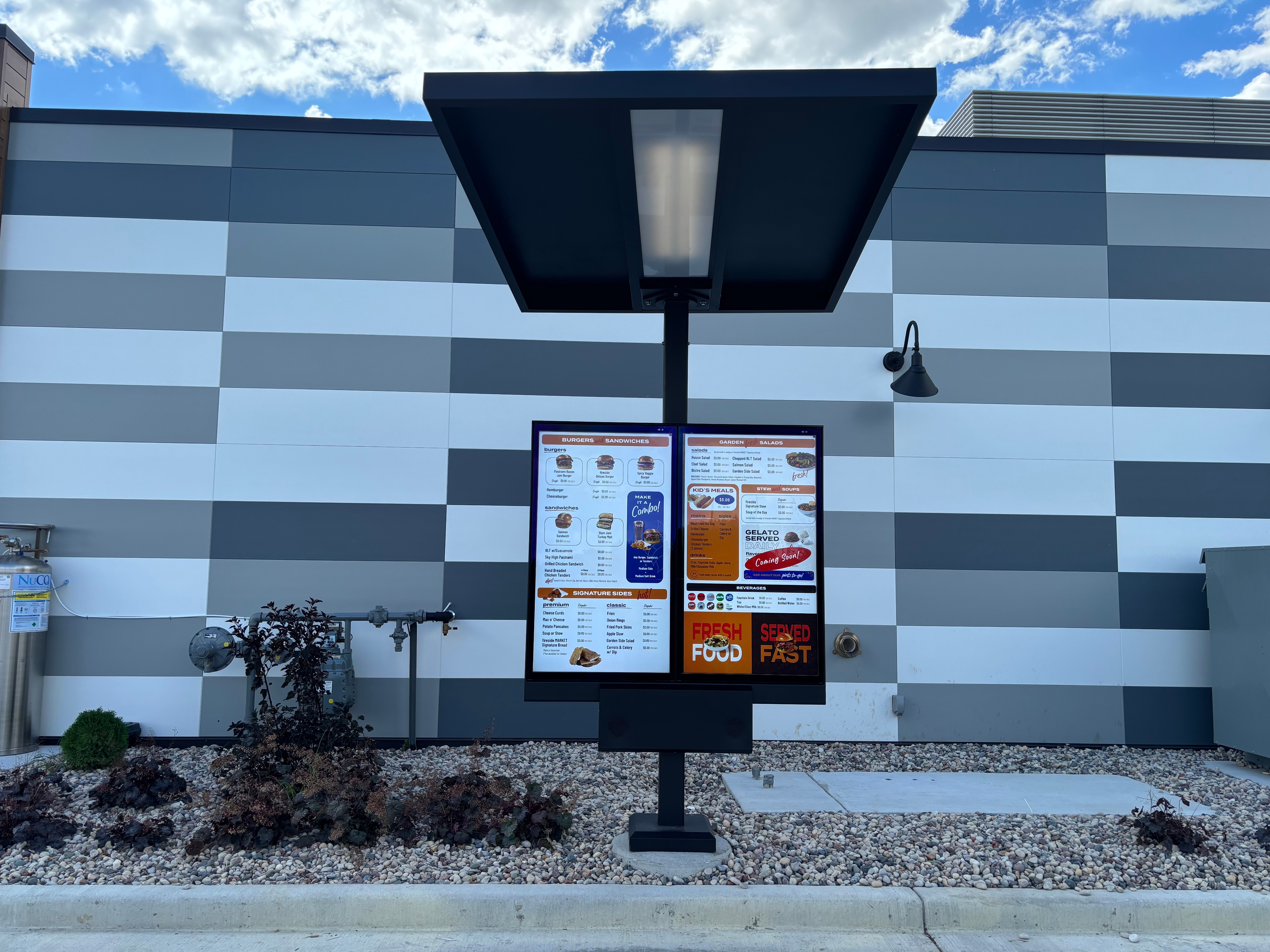 DT FLEX MENU BOARD WITH 2 DIGITAL SCREENS, CANOPY, MIC AND SPEAKER IN ONE SYSTEM