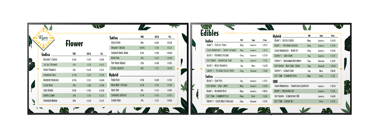 Dispensary Indoor Menu Boards 1240 x 450 Dispensary Indoor Menu Boards 1240 x 450