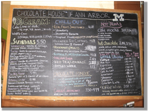 Chalk board menu