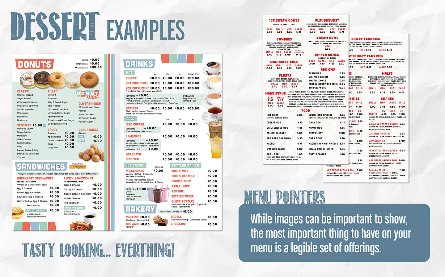 Bakery and ice cream menu board design examples for a donut shop and ice cream counter Bakery and ice cream menu board design examples for a donut shop and ice cream counter