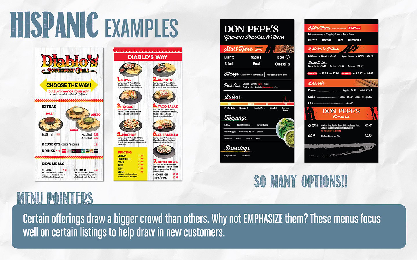 Latin cuisine build your own menu board design examples with a salsa heat scale. Latin cuisine build your own menu board design examples with a salsa heat scale.