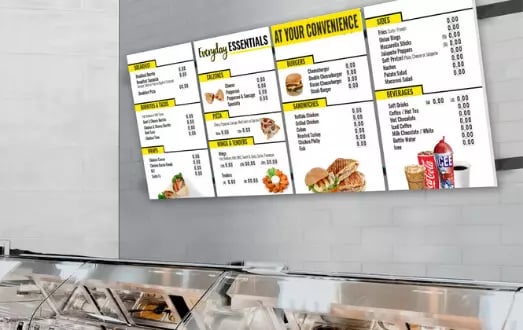 Indoor Menu Boards For Convenience Stores