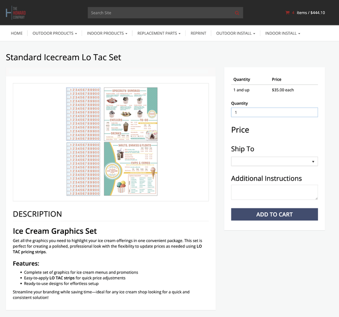 BrandHub product page for the Standard Icecream Lo Tac Set showing pricing and add-to-cart options BrandHub product page for the Standard Icecream Lo Tac Set showing pricing and add-to-cart options