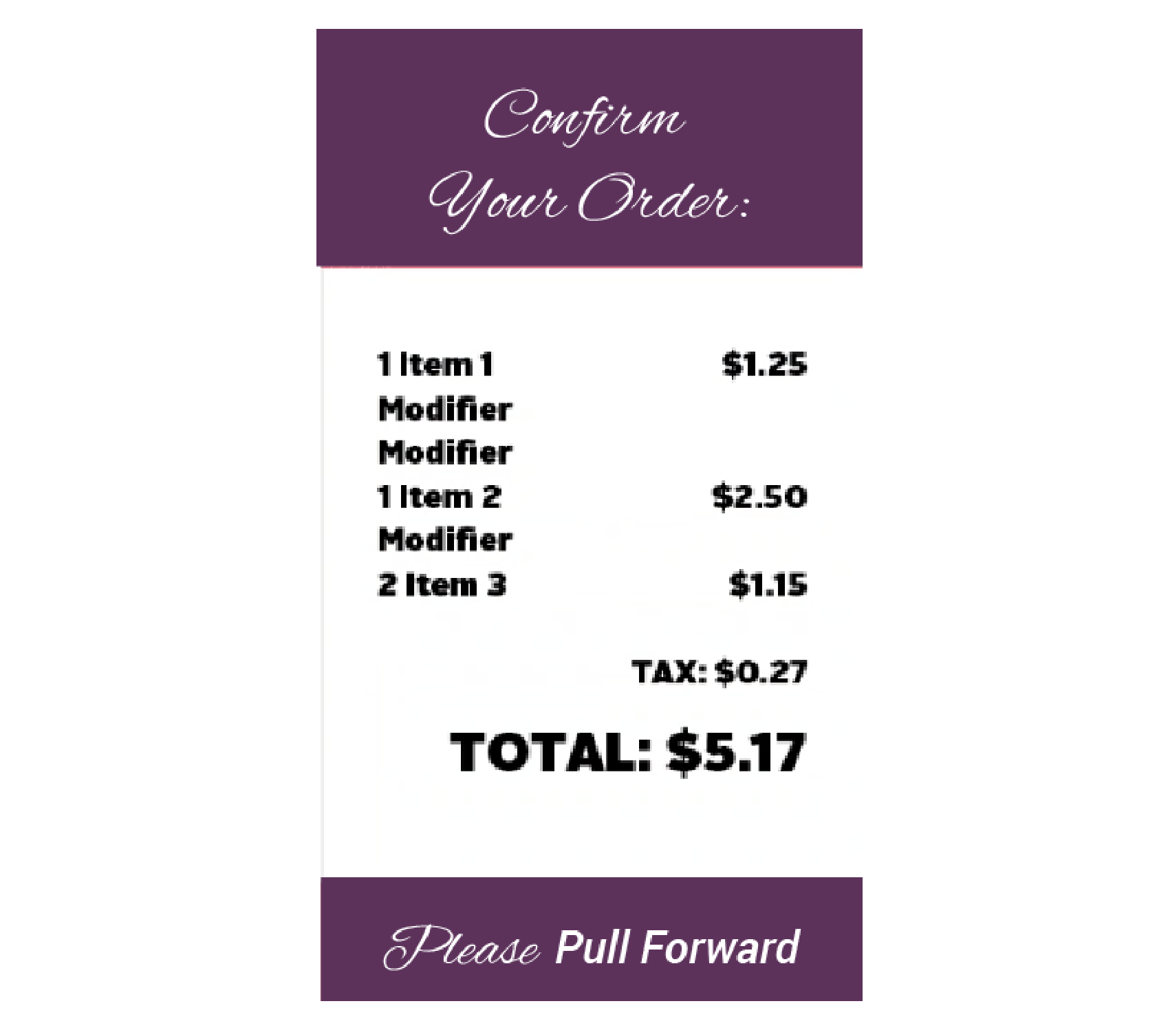 Full Order Confirmation Screen