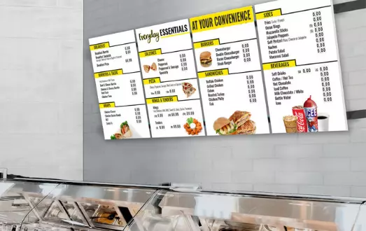 Indoor Menu Boards For Convenience Stores